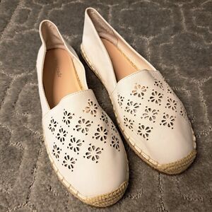 Kate Spade Garcia Cut Out White Leather Espadrille Flats WOMENS SIZE 9M comfort